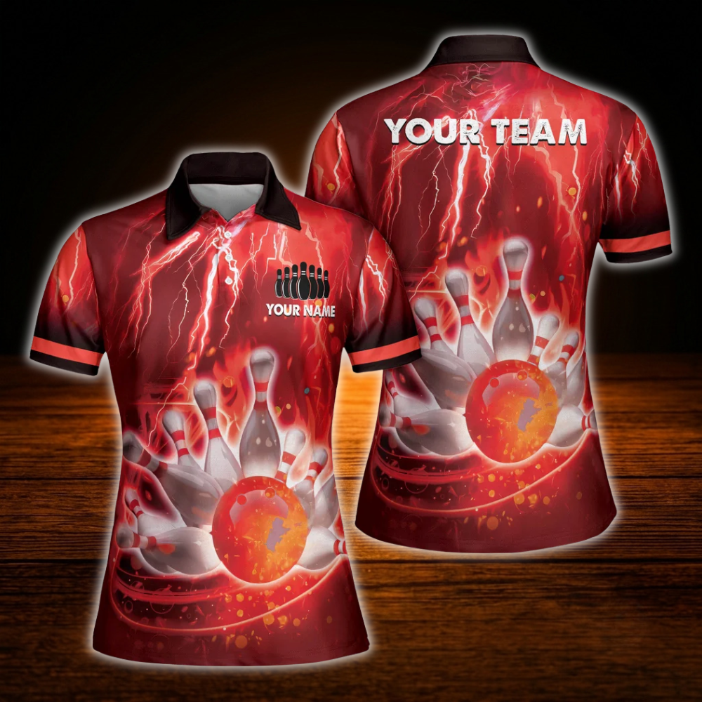 Custom Team Pink Thunder Bowling Polo Shirts For Women, Custom Bowling Team Shirts For Women