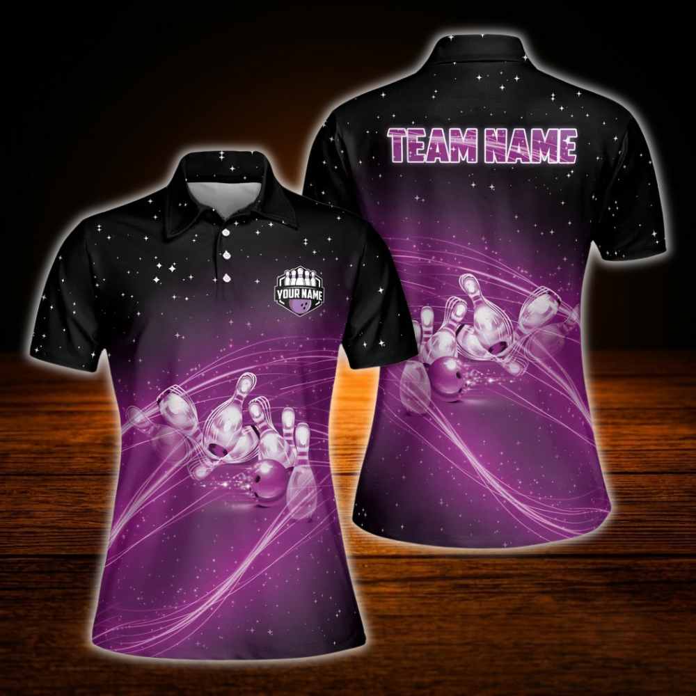 Custom Team Women Black Blue Bowling Polo Shirts, Custom Team Bowling Shirt For Women