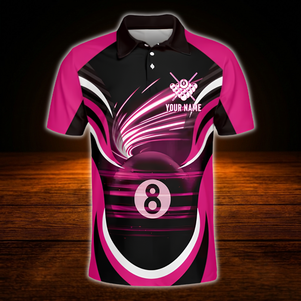 Custom 8 Ball Red Black Billiard Polo Shirt Men, Custom Team Billiard Shirt