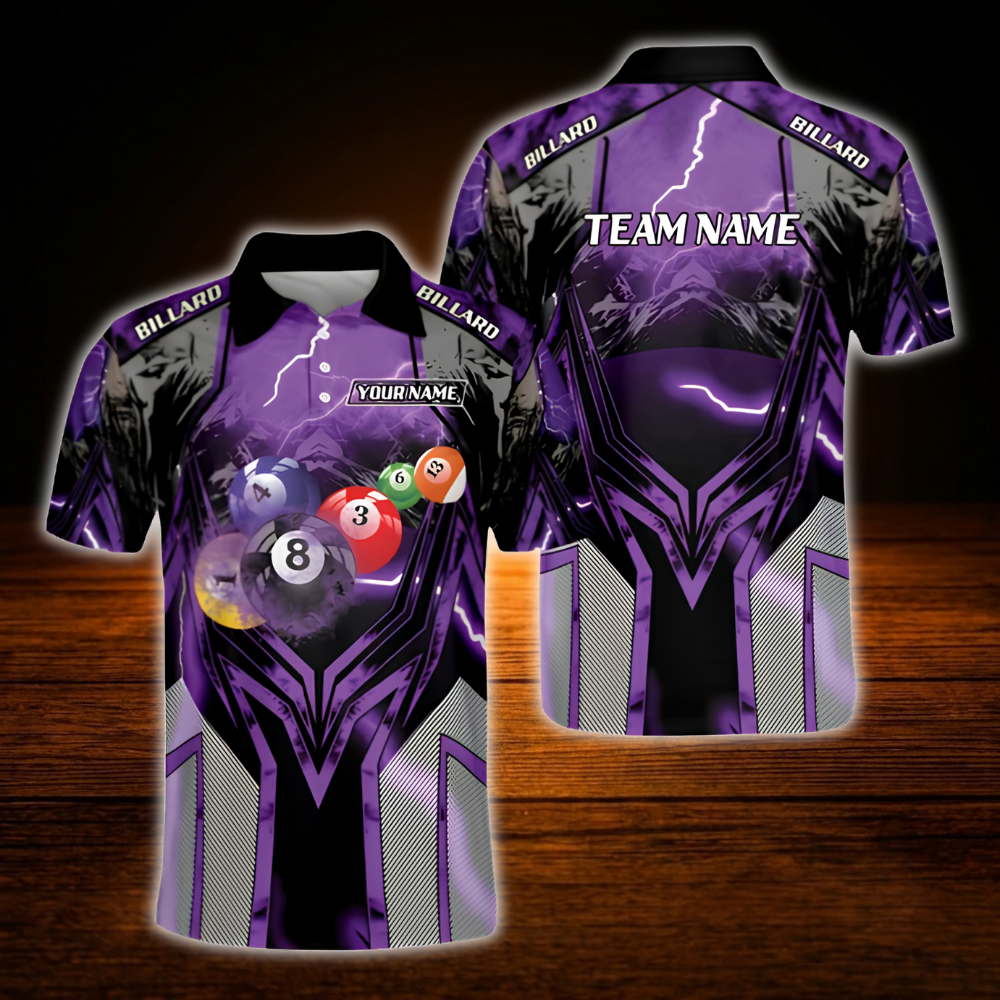 Custom Red Thunder Billiard Polo Shirt For Men, Custom Thunder Billiard Team Shirt