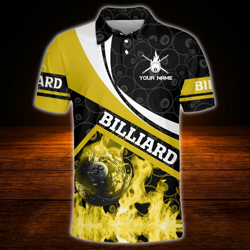 Custom Flaming Red Billiard Polo Shirt For Men, Custom Flame Billiard Shirt Team