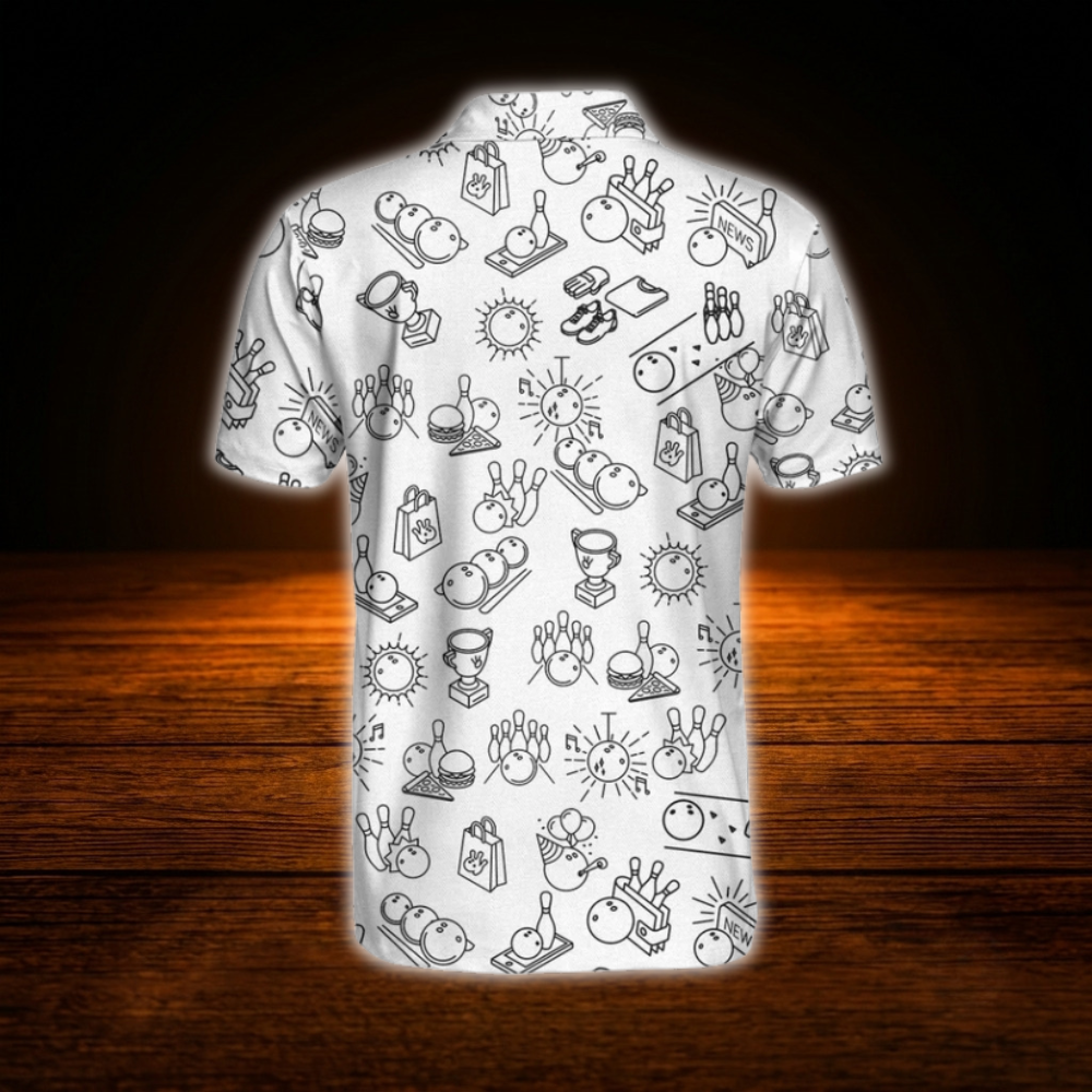 Bowling Doodle White Men's Polo Shirts, Bowling Shirts