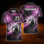 Custom Thunder Red Black Bowling Polo Shirts Mens, Custom Thunder Bowling Team Shirts