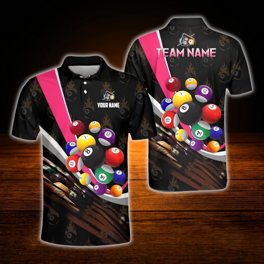 Custom Team Black Green Billiard Polo Shirt, Men's Custom Billiard Shirts