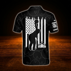 Custom American Flag Black And White Bowling Polo Shirts For Men, Custom Patriotic Bowling Shirts