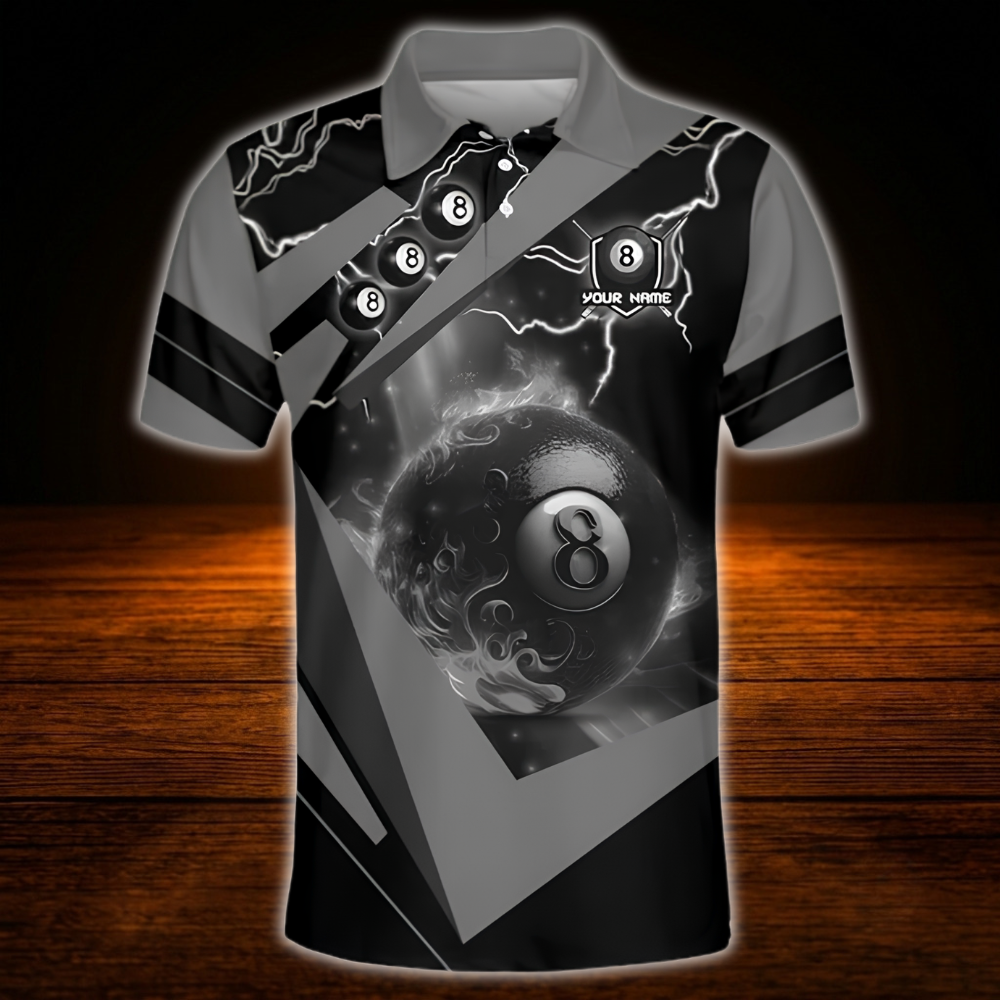 Custom 8 Ball Blue Thunder Billiard Polo Shirt Men, Custom 8 Ball Billiard Team Shirt