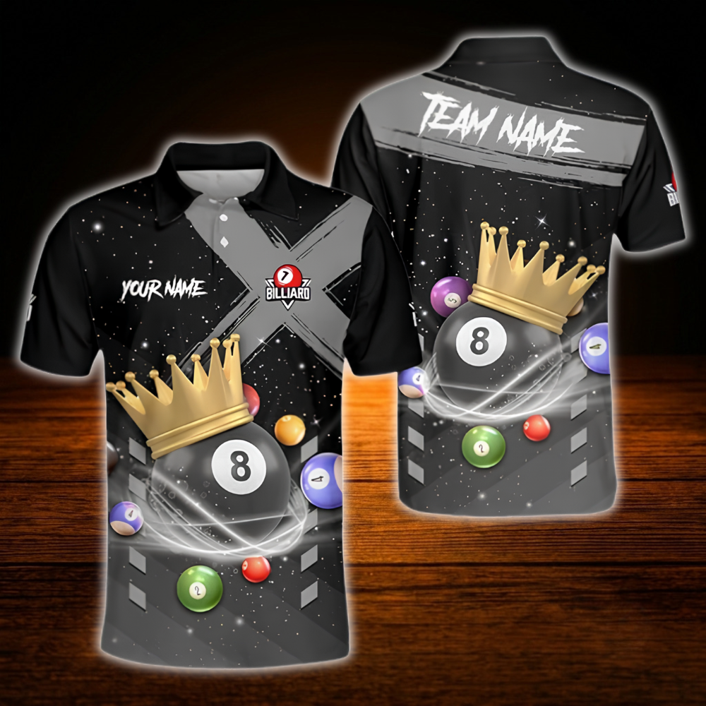 King 8 Ball Custom Red Black Billiard Polo Shirt For Men, Custom Team Billiard Shirt