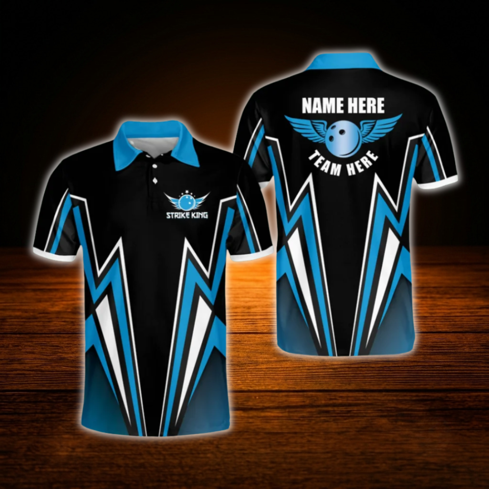 Custom Team Strike King Red And Black Bowling Polo Shirts For Men, Custom Bowling Team Shirts