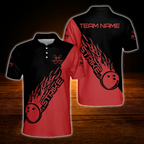 Custom Blue Flame Strike Bowling Polo Shirts For Men, Custom Flame Bowling Team Shirts