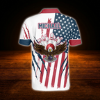 Custom American Flag Eagles Polo Bowling Shirts Mens, Custom Patriotic Bowling Team Shirts