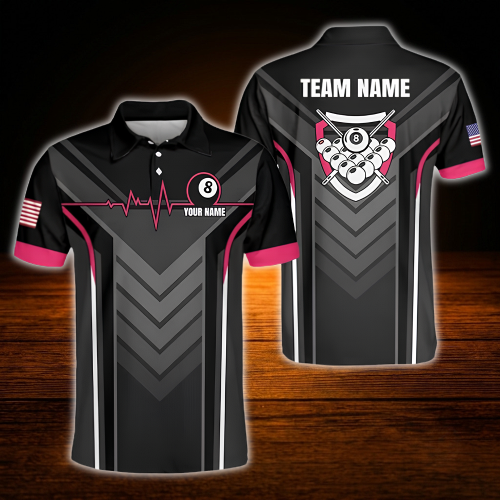 Custom Team Black Red Billiard Polo Shirt, Custom Billiard Team Shirt