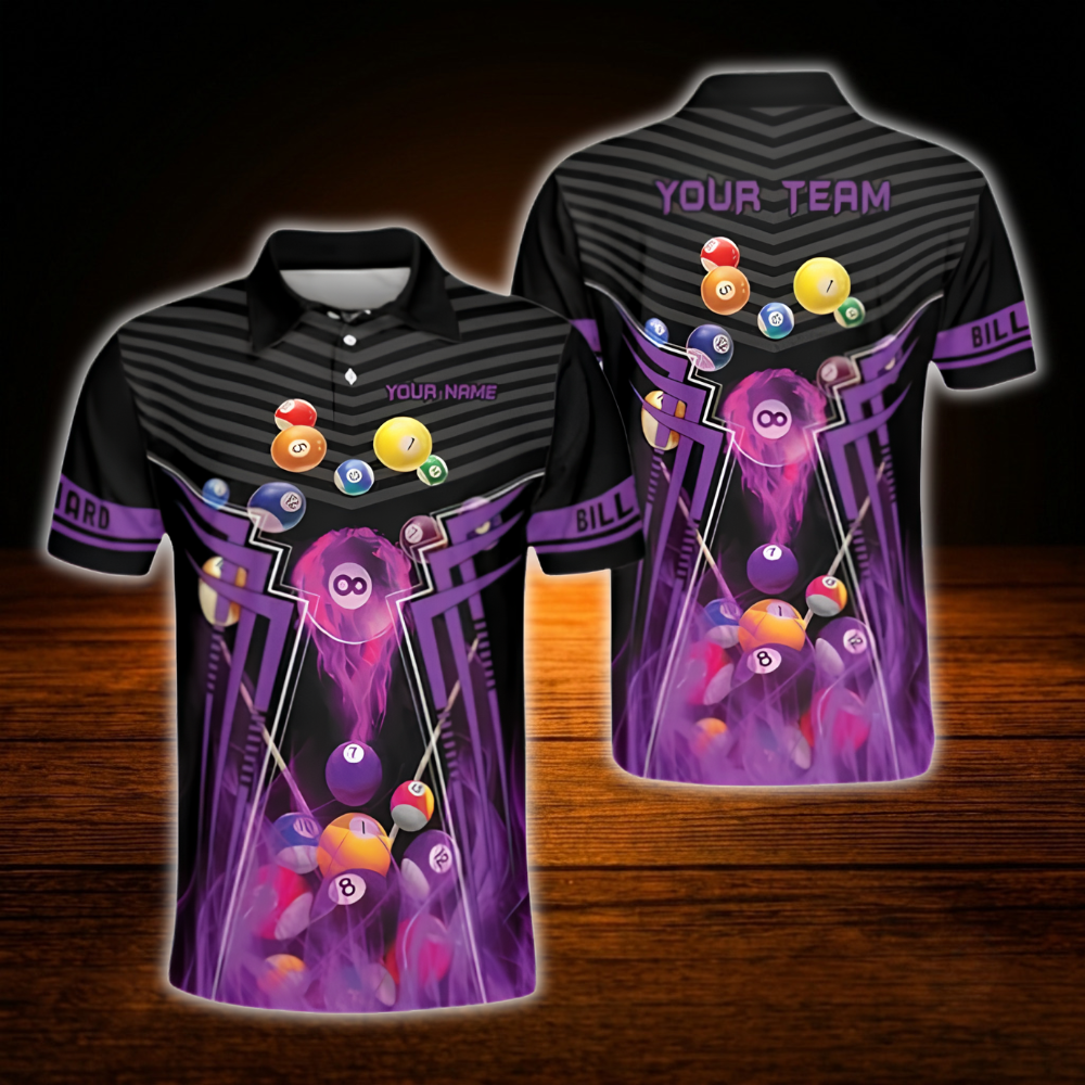 Custom Team Black And Red Billiard Polo Shirt For Men, Custom Billiard Shirts