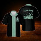 Red And Black Custom Vintage Bowling Hawaiian Shirt, Custom Team Vintage Bowling Shirt