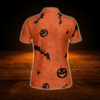 Bat and Pumpkin Halloween Orange Ladies Golf Polo Shirts,  Halloween Golf Shirt For Women