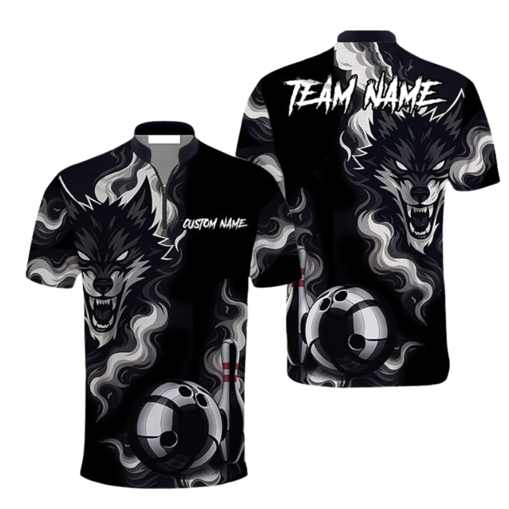 Custom Wolf Black Bowling Jerseys Shirt For Men, Custom Wolf Bowling Team Shirt BZ0297