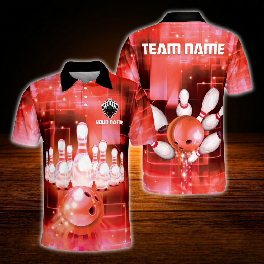 Custom Team Blue Lightning Bowling Polo Shirt Men, Custom Bowling Shirt