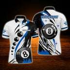 Custom 8 Ball Red White Billiard Men Polo Shirt, Custom Team 8 Ball Billiard Shirt