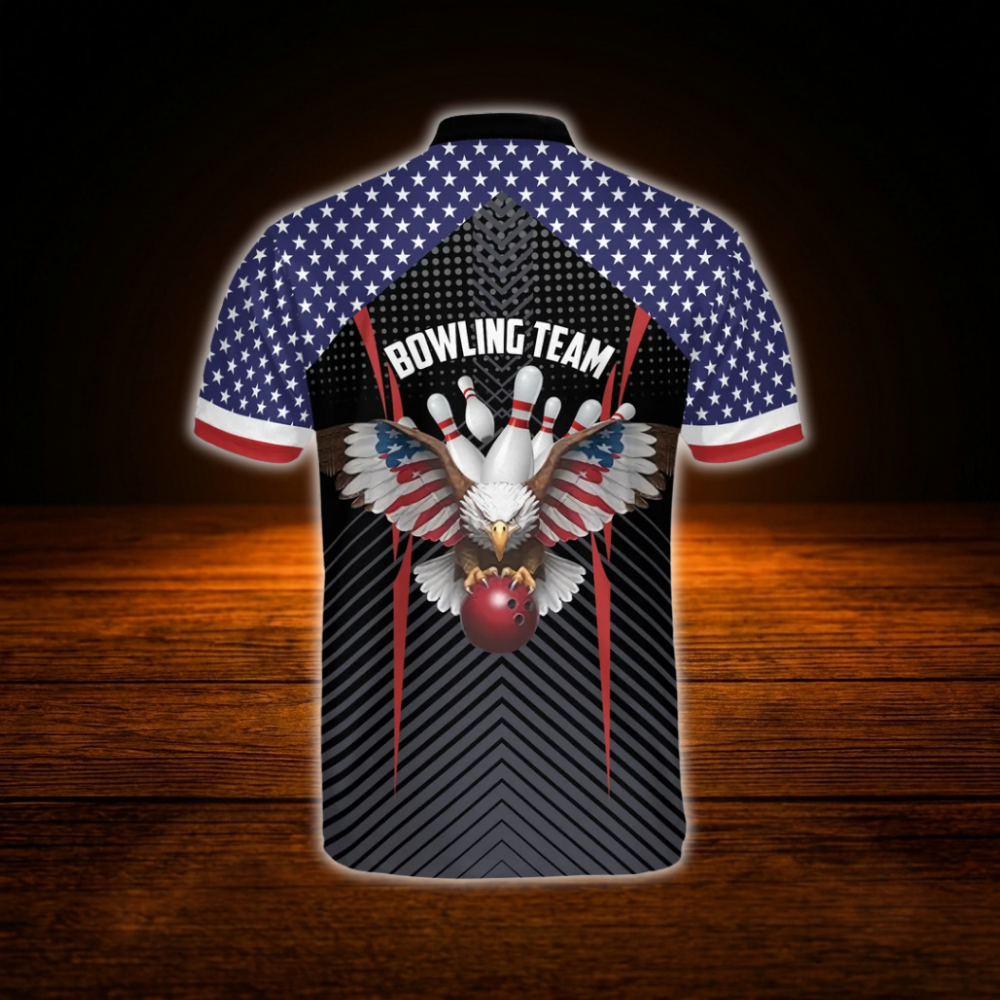 Eagle American Flag Custom Bowling Jersey For Men, Custom Eagle Bowling Team Shirt