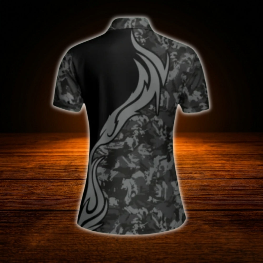 Custom Womens Grey Camouflage Bowling Polo Shirt, Custom Camo Bowling Team Shirt Women