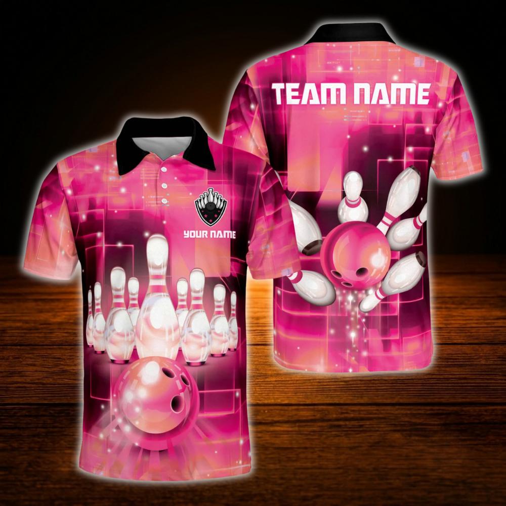 Custom Team Blue Lightning Bowling Polo Shirt Men, Custom Bowling Shirt