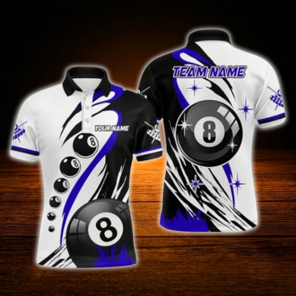 Custom 8 Ball Red White Billiard Men Polo Shirt, Custom Team 8 Ball Billiard Shirt