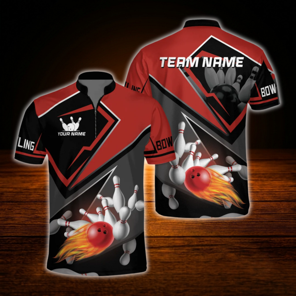Custom Team Black And Red Bowling Jersey For Men, Custom Bowling Shirt