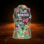 Talk Birdie To Me Custom Tropical Flamingo Women's Sleeveless Golf Shirts, Custom Flamingo Golf Shirts For Ladies