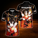 Fire Ball Custom Bowling Polo Shirt For Men, Custom Flame Bowling Team Shirt