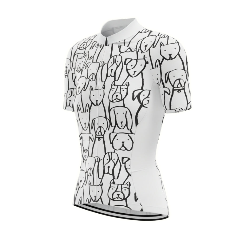 Womens Black And White Dog Cycling Short Sleeve Jersey, Dog Cycling Jersey CZ0039