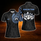 Women's Custom Tribal Pink Black Bowling Polo Shirt, Personalized Tribal Team Ladies Bowling Shirt
