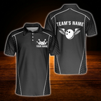 Custom Team Navy Black Bowling Polo Shirt, Custom Mens Bowling Shirt