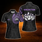 Women's Custom Tribal Pink Black Bowling Polo Shirt, Personalized Tribal Team Ladies Bowling Shirt
