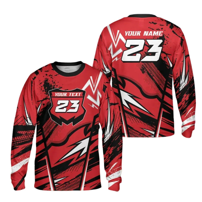Custom Red Dirt Bike Long Sleeve Jersey Shirt For Men, Custom Dirt Bike Shirts ME0032
