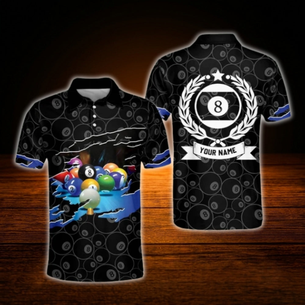 Custom 8 Ball Pattern Billiard Men Polo Shirt, Custom 8 Ball Billiard Shirt