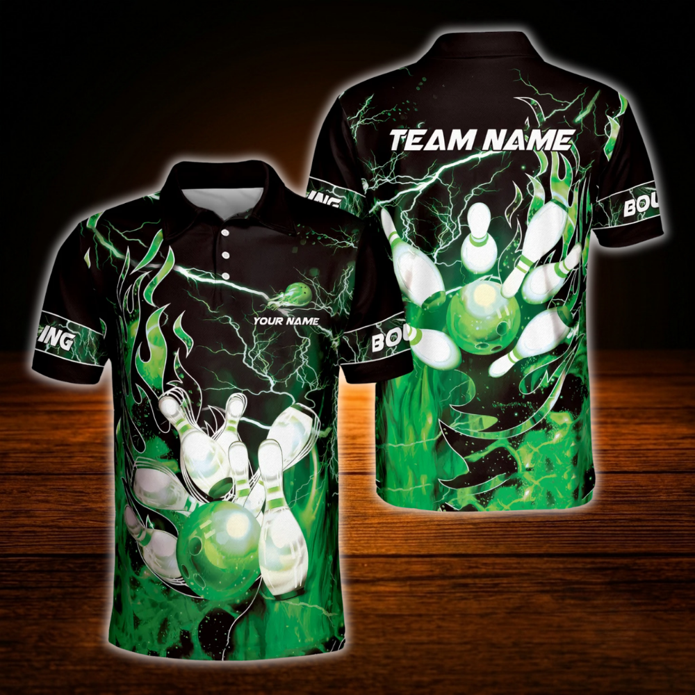 Fire Ball Custom Bowling Polo Shirt For Men, Custom Flame Bowling Team Shirt