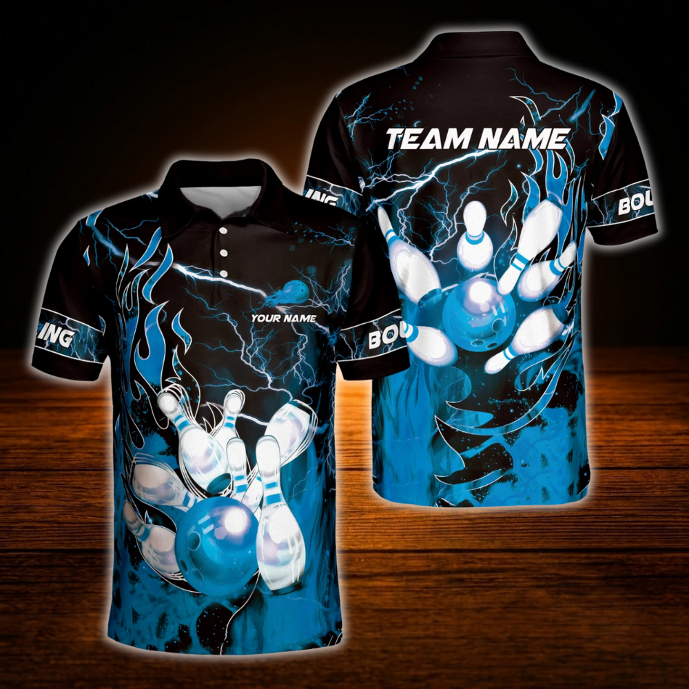 Fire Ball Custom Bowling Polo Shirt For Men, Custom Flame Bowling Team Shirt