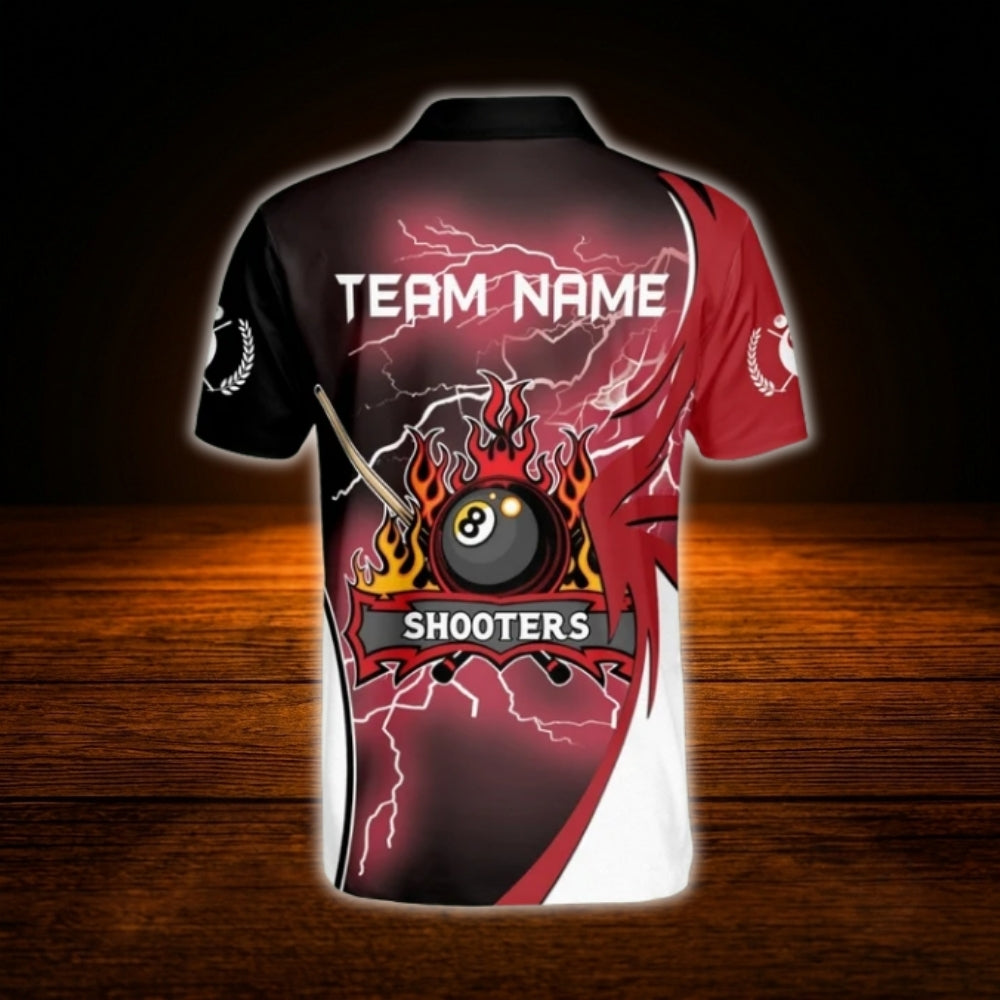 Custom Flaming Red Billiard Polo Shirt Men, Custom Flame Billiard Shirts For Team