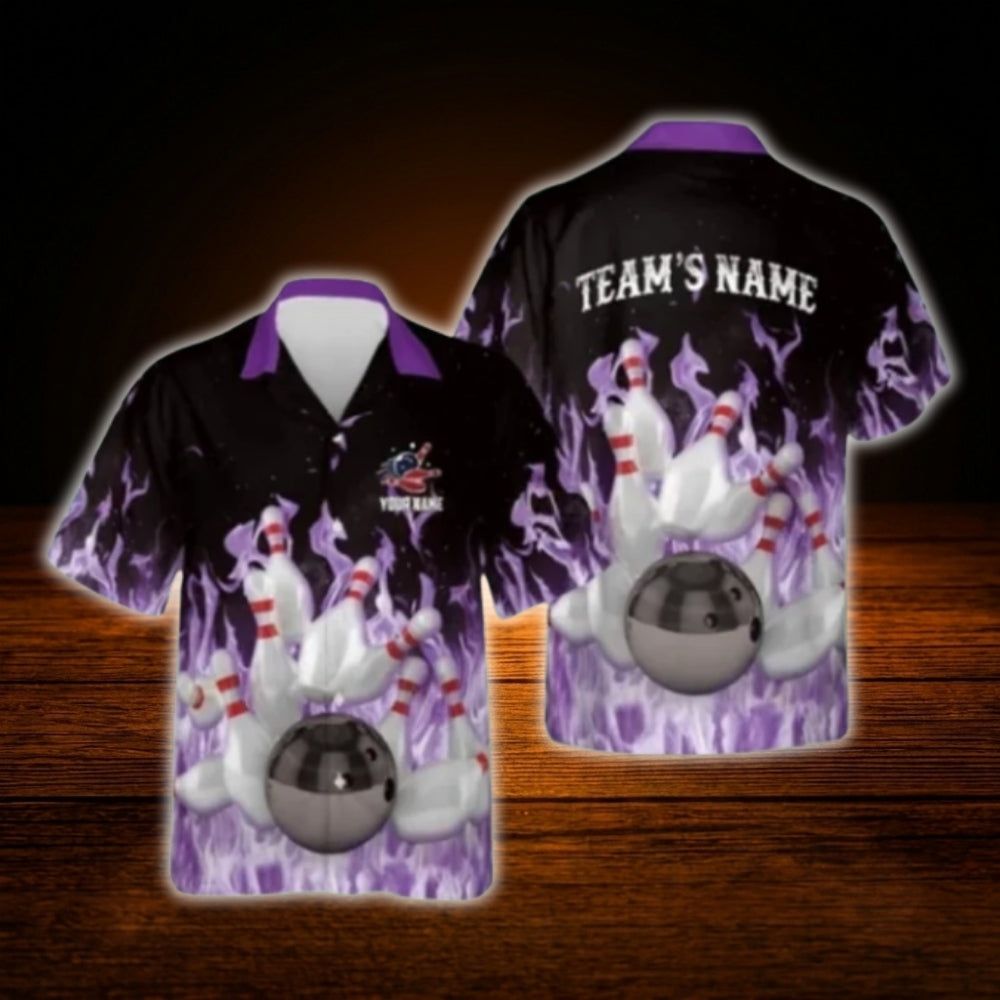 Custom Flame Bowling Hawaiian Shirt For Men, Custom Flame Bowling Team Shirt