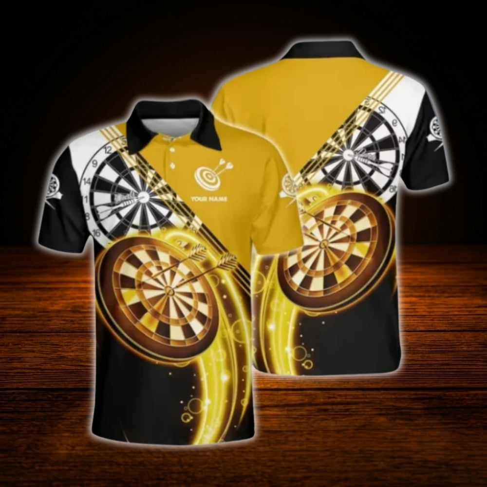 Custom Name Darts Polo Shirt For Men, Blue And Black Custom Darts Shirt
