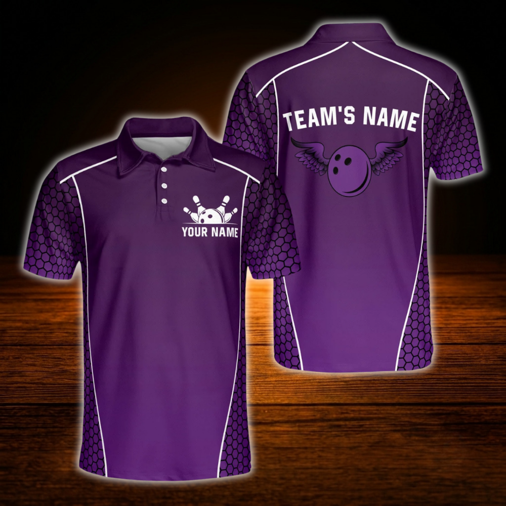 Custom Team Navy Black Bowling Polo Shirt, Custom Mens Bowling Shirt