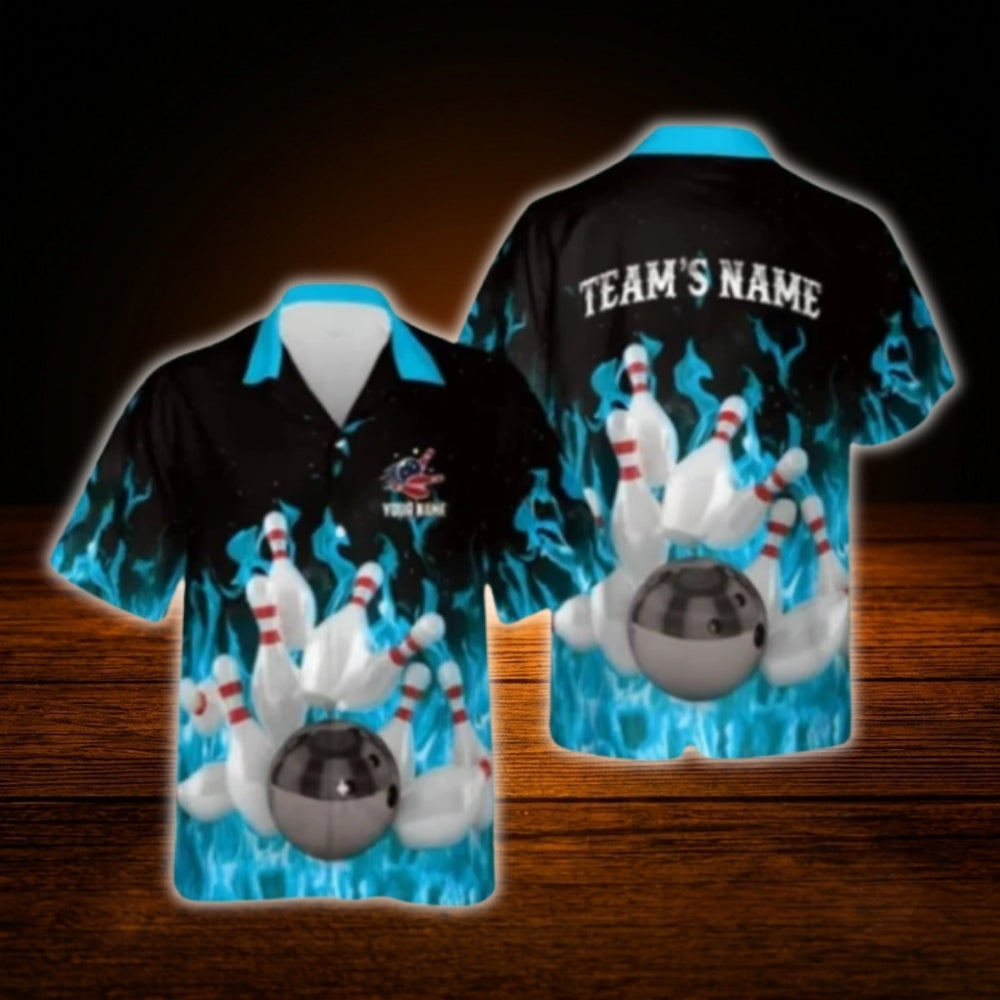 Custom Flame Bowling Hawaiian Shirt For Men, Custom Flame Bowling Team Shirt