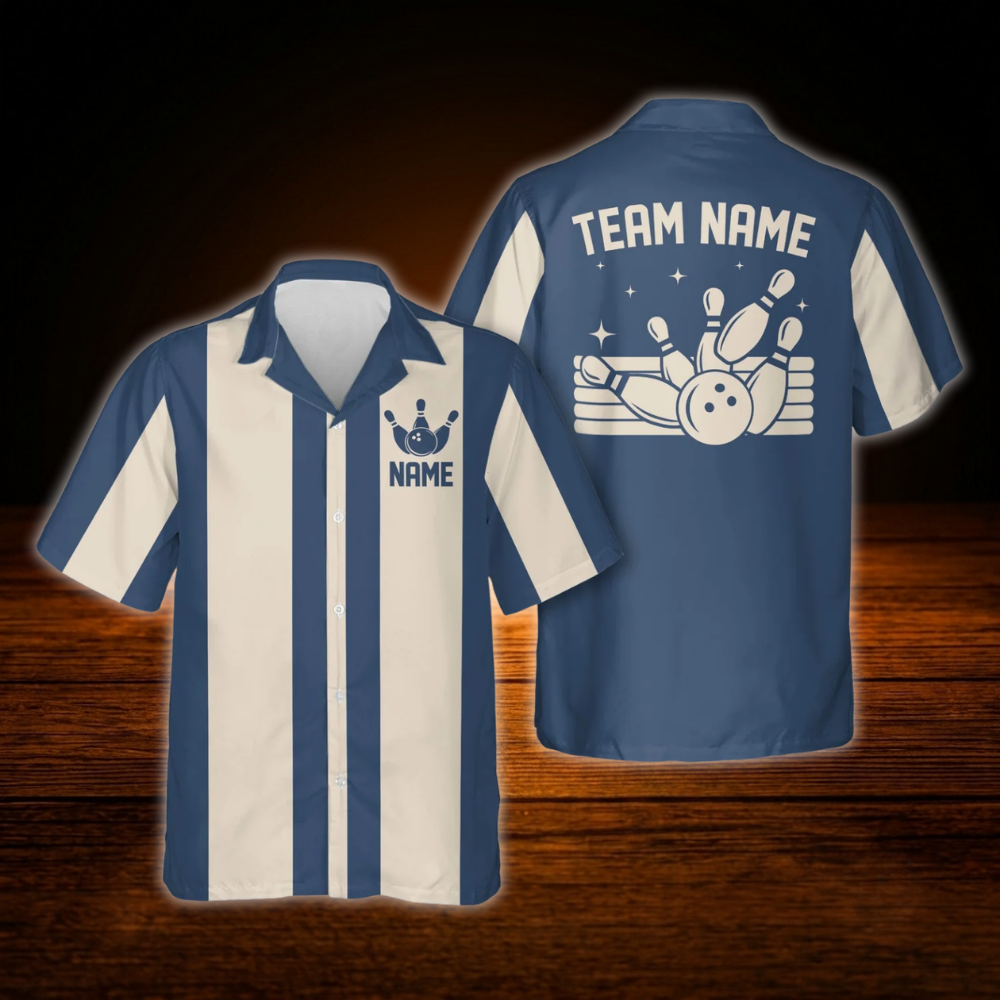 Custom Black Beige Vintage Bowling Hawaiian Shirt, Custom Bowling Team Shirt Vintage
