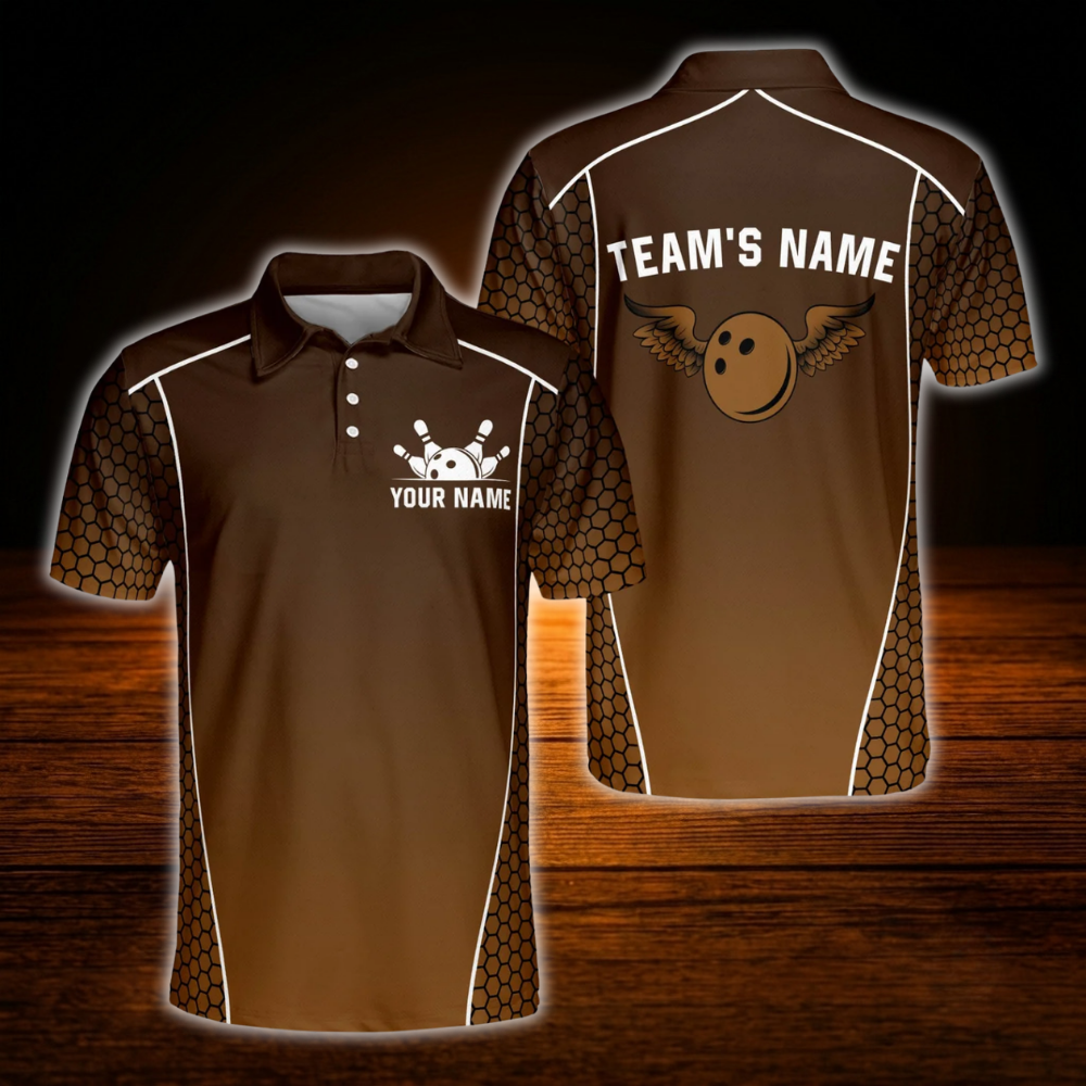 Custom Team Navy Black Bowling Polo Shirt, Custom Mens Bowling Shirt