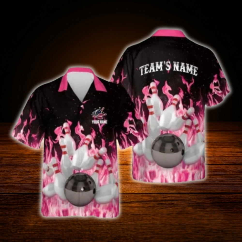 Custom Flame Bowling Hawaiian Shirt For Men, Custom Flame Bowling Team Shirt