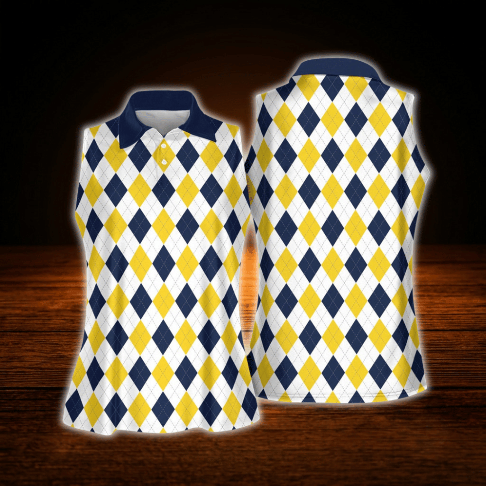 Women's Pink Argyle  Sleeveless Golf Shirt, Argyle Golf Shirt For Women