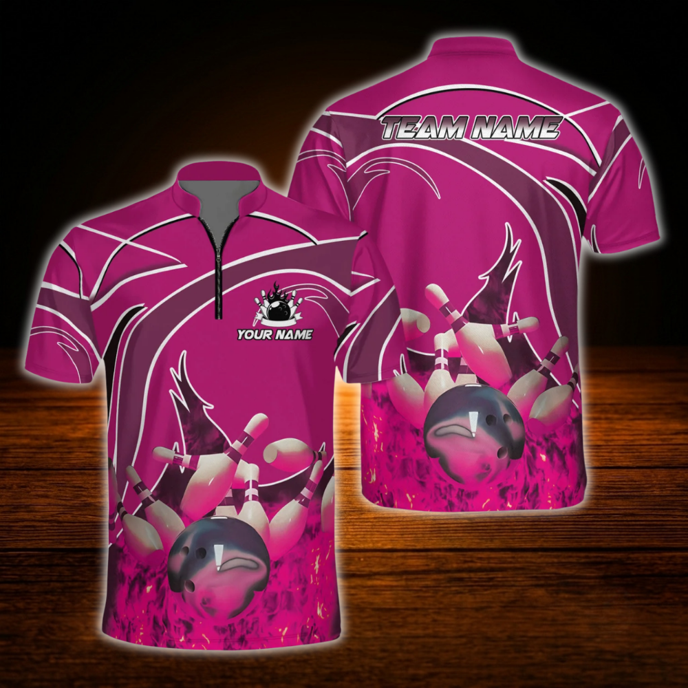 Custom Flame Red Bowling Jersey For Men, Custom Flame Bowling Team Shirt