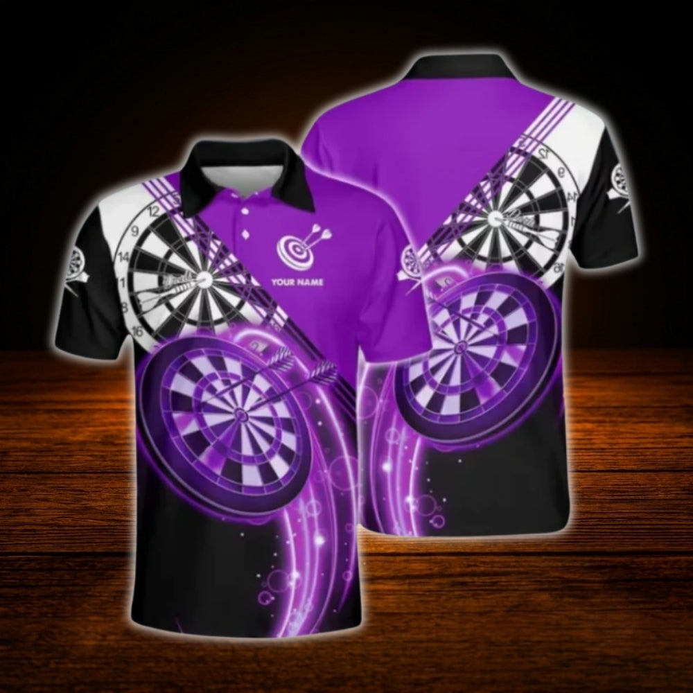 Custom Name Darts Polo Shirt For Men, Blue And Black Custom Darts Shirt