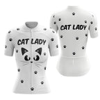 Women's Cat Lady White Cycling Short Sleeve Jersey, Cat Cycling Jerseys Ladies CZ0098