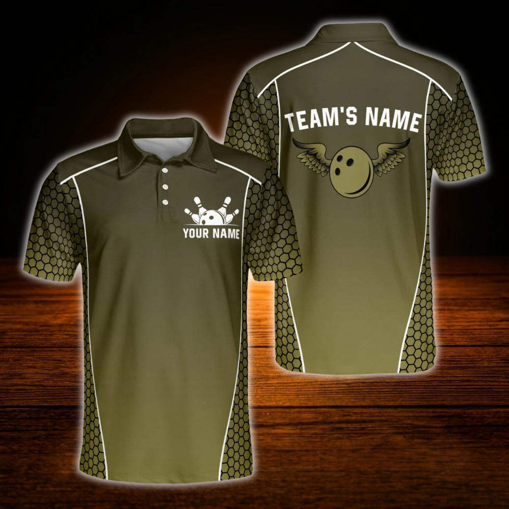 Custom Team Navy Black Bowling Polo Shirt, Custom Mens Bowling Shirt