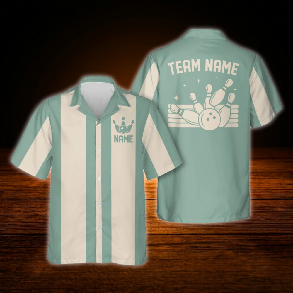 Custom Black Beige Vintage Bowling Hawaiian Shirt, Custom Bowling Team Shirt Vintage